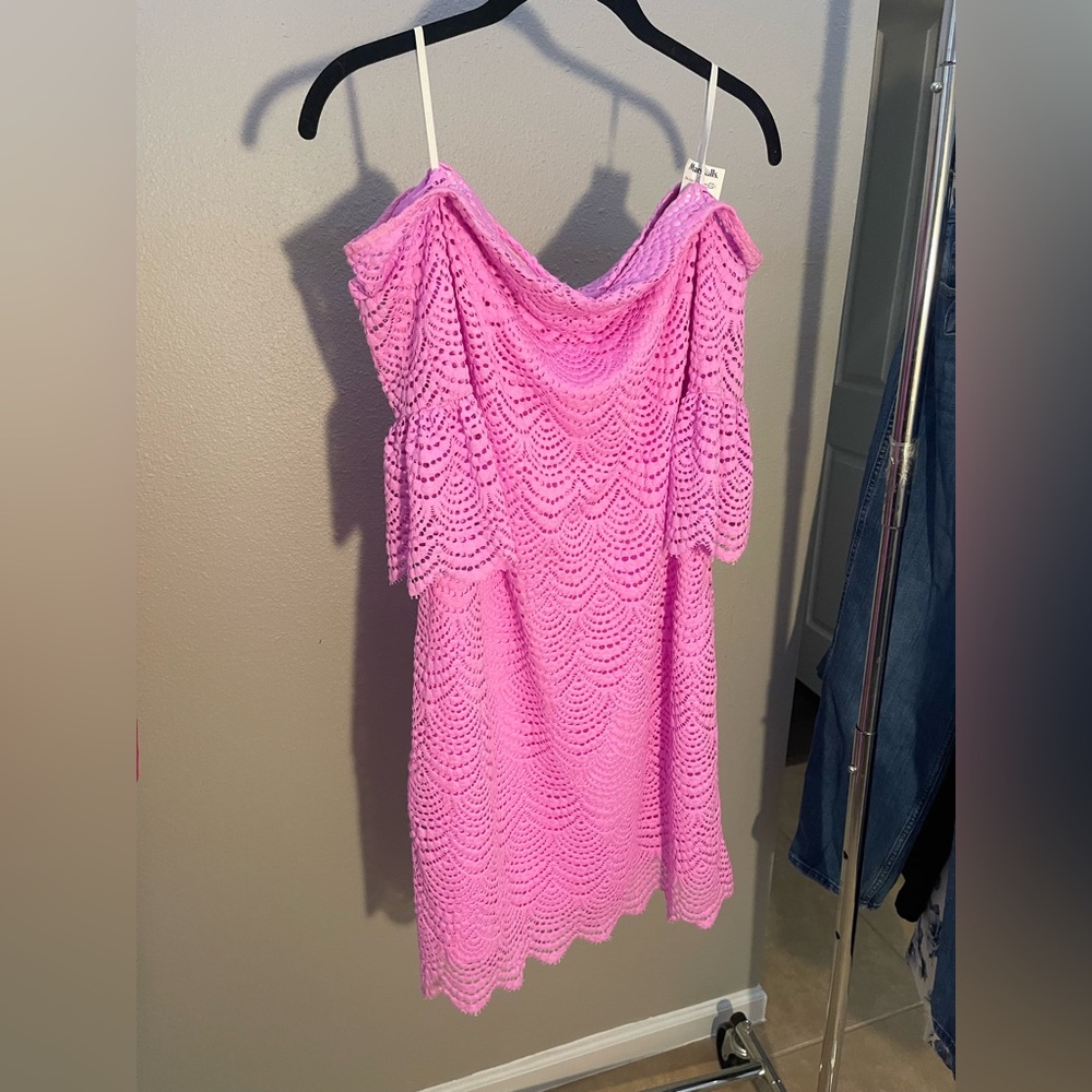 Lilly Pulitzer Pink Off-Shoulder Eyelet Lace Dress - Picture 4 of 11
